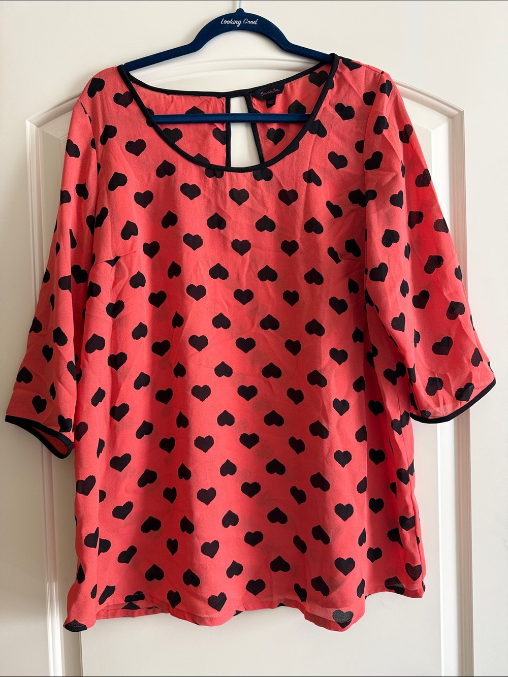 Simply Be Coral Heart Print Tunic with Black Trim